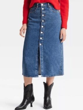 Universal Thread Denim Button Down Midi Skirt NWT